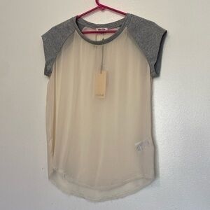 Cycle silk blend short sleeve unique grey cream sweatshirt sleeve sheer shirt xs
